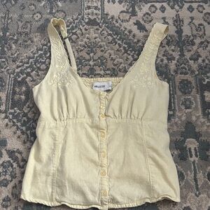 Hollister Women's Yellow Embroidered Button-Up Blouse